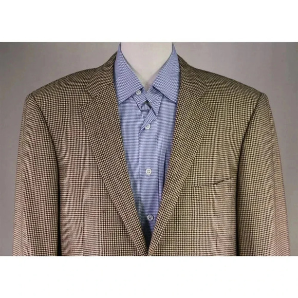 John W Nordstrom Loro Piana 100% Cashmere Brown/Tan Houndstooth Sportcoat 44L - Picture 3 of 10